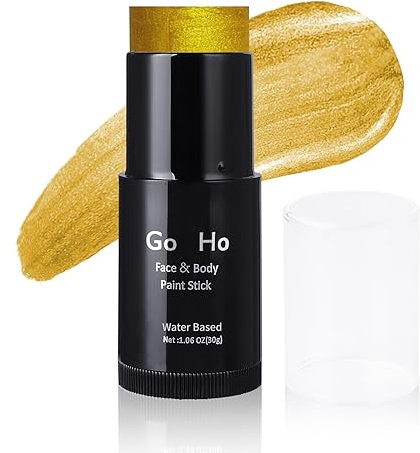 Go Ho Water Based Metallic Gold Face Paint Stick Washable (1.06 Oz),Non-toxic Cream Body Paint,Metallic Finish Gold Face Body Paint Makeup Stick for Adults Children Theater Halloween SFX Cosplay