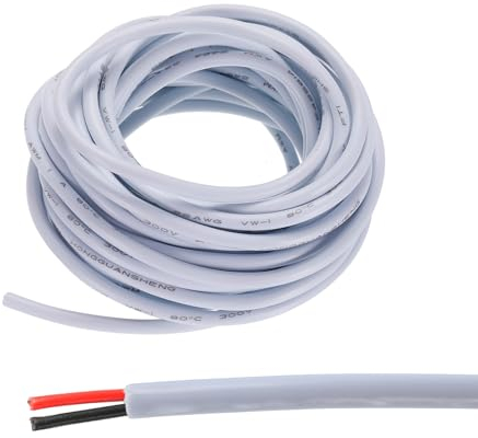 QUARKZMAN 22AWG Filo Elettrico 2 Conduttori Cavo Illuminazione Potenza LED Stagnato 16.4Ft Basso Voltaggio PVC Custodia Prolunga Flessibile Filo Bianco per Strisce LED Lampade Illuminazione