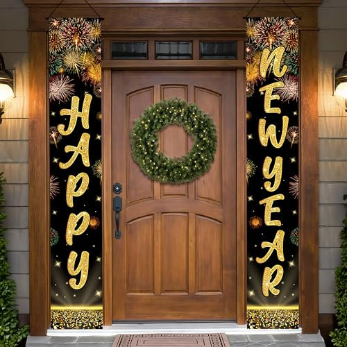 KatchOn, XtraLarge Happy New Year Türbanner – 183,9 x 30,5 cm | Happy New Year Banner für Neujahrsdekorationen 2026 | Neujahrstürbanner | Türabdeckung für Eve Party Supplies 2026