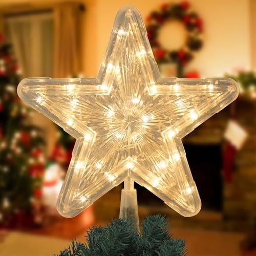 SKYTE® Christmas Led lightup Tree Topper, Gold Glittered Hollow Christmas Star for Christmas Tree, New Year Holiday Decoration for Indoor