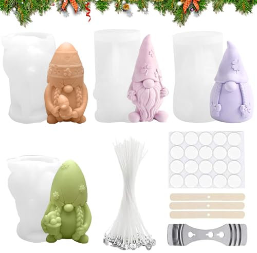 3D Silikonformen Wichtel,4 Stück Giessform Wichtel,Silikonform Wichtel Zum Gießen,Kerzen Silikonformen Weihnachten Set,für Die Herstellung Von Kerzen,Aromasteinen,Weihnachtsschmuck Dekoration