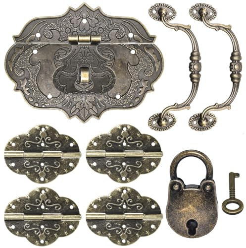 Aifeier ET Vintage Locking Carrying Handle Hinge Kit with Screws, Antique Bronze Decorative Hardware, Furniture Accessory for DIY Jewelry Box Decoration