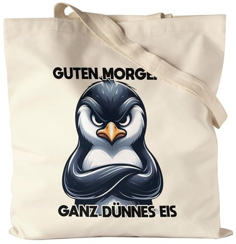 Hey!Print Guten Morgen Ganz dünnes Eis Jutebeutel Pinguin Morgenmuffel Lustig Ironie