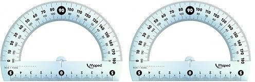 Maped - Reglas Escolares - Transportador de Ángulos 180° - Base de 12 cm - Diseño Transparente con Graduaciones Impresas - Presentación en Bolsa de Protección (Paquete de 2)