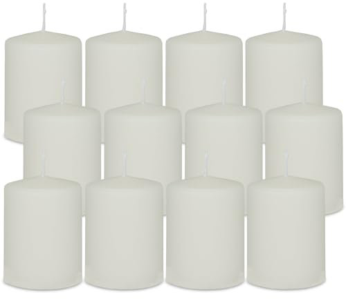 DecoLite 12er Pack Stumpenkerzen 80/60mm - Selbstverlöschend, Safe Candle, RAL Zertifiziert, 27 Stunden Brenndauer - 100% Made in Germany by Wenzel Kerzen (wollweiss)