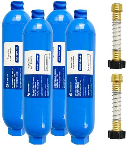Hourleey Wohnmobil-Inline-Wasserfilter mit 4 flexiblen Schlauchschutzhüllen, reduziert schlechten Geschmack, Gerüche, Rost, Fluorid, Chlor und Ablagerungen im Trinkwasser, speziell für Wohnmobile,
