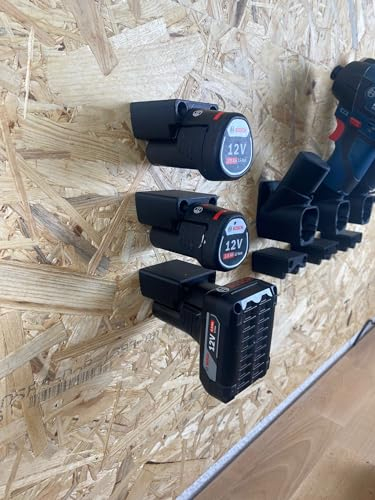 Supporto da parete 2 in 1 per dispositivi Bosch da 12 V e batteria a batteria, avvitatore a percussione, levigatrice orbitale, supporto per batteria (3 supporti batteria)