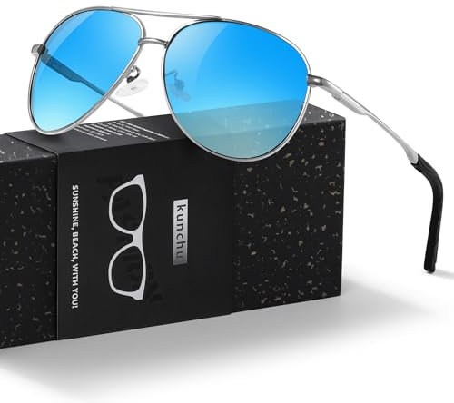 Pilot Sunglasses Mens Polarized Sunglasses Unisex UV400 Protection Black Driving, Fishing,Running Classic Ultra Light Shades Silver Blue