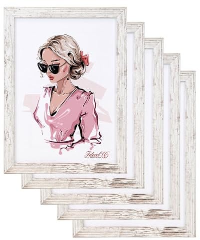 IDEAL TREND 3er 5er Pack Hekla Set Holzrahmen Foto Bilderrahmen Wanddeko Collage Poster Rahmen: Farbe: 5er Pack Shabby Weiß | Format: 15x20