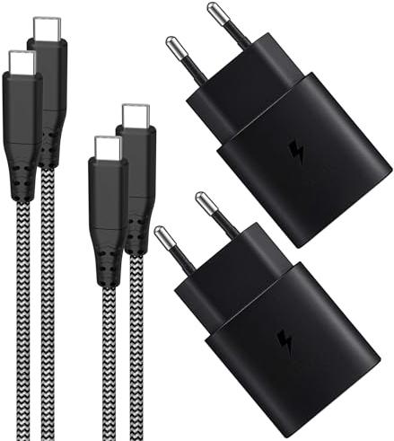 2-Pack Câbles de Charge Rapide USB C 25W et Chargeur Rapide pour Samsung Galaxy S25/S24/S23/S22/S21/S20/Note20/S10/A73/A54/A15 with 2M Nylon Cable, USBC Chargeur de Batterie Alimentation Électrique