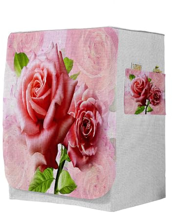 Odot Copri Lavatrice Esterni, Coprilavatrice da Esterno Antipolvere Anti Sunlight, Copertura per Lavatrice e Asciugatrice con Aperture Frontali (M-capacità 8~10 kg,Rosa Rosa Chiaro)
