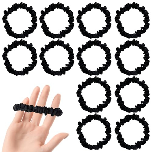 UILYNIU 12 Stücke Haargummi, Kleine Scrunchies, Satin Haargummi, Pferdeschwanz Halter, Elastische Haarbänder, Haar Accessoires, Haare Ringe, Weiche Haarseile für Dünnes und Dickes Haar (Schwarz)