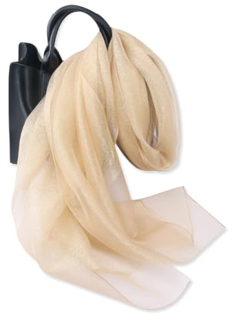 LumiSyne Doppellagiger Organza Seiden Schal Damen Glitzer Schals Und Wraps Für Abendkleid Einfarbig Mit Goldfaden Leicht Transparent Tüll Herrlich Stola Für Braut Hochzeit Abschlussball Abend Party