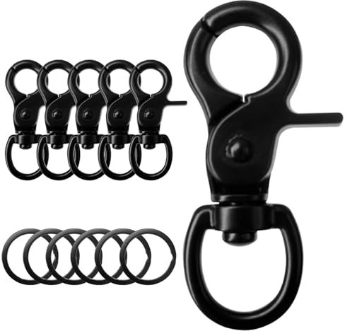 Hevysuo 6 Pièces Mousqueton Pivotants Noir 60mm avec 6 Porte Clé,Keychain Crochet en Alliage de zinc pour Connecteur du Chaîne de Chien Crochet de Porte-Clé Accessoires d’Escalade