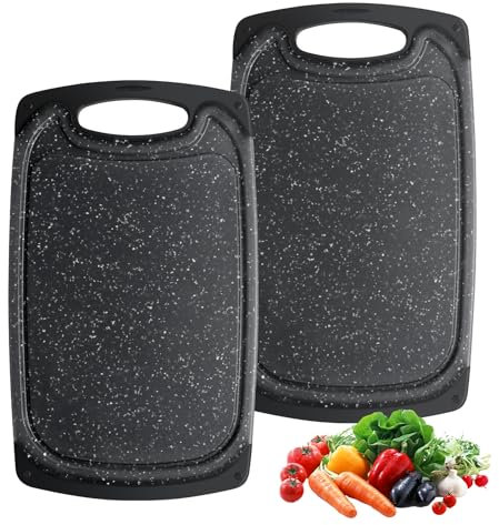 Romon Tagliere da Cucina, 2 Pezzi Imita l'aspetto del Granito, Tagliere da Cucina Plastica Taglieri Plastica 25 x 15CM, Cutting Board Facile da Pulire, Taglieri Sono Duri per Frutta, Verdure, Carne