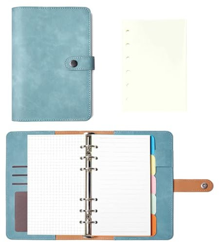 Mini Notizbuch für Unterwegs - 6 Ring Ringbuch A6 Nachfüllbar Mit Blankoblättern - Binder Mit Nachfüllpapier für Schule, Büro, Schreiben, Zeichnen