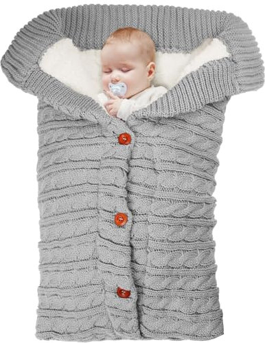 Vicloon Baby Fußsack, Winterfußsack Kinderwagen, Babyschale Fußsack mit Tasten, Futter aus Lammwolle, Waschbar, Geeignet für Herbst und Winter (Mittelgrau)