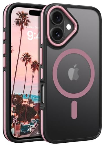DOMAVER Coque Magnétique pour iPhone 16 Plus-Dos Translucide Mat, Compatible avec MagSafe, Case Aimant Protection Rigide Etui Antidérapante, Housse pour iPhone 16 Plus Antichoc, Rose