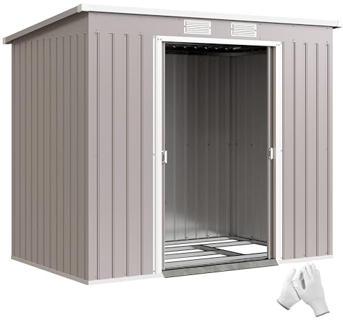 Outsunny Casetta da Giardino 2.42m² Kit Fondazione Grigio