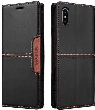 Netany Compatible pour iPhone XS/iPhone X Coque de téléphone, étui Portefeuille avec Porte-Carte [Support de Fonction] Rabat en Cuir Étui en Cuir de Protection magnétique (Noir)