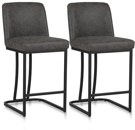 ALPHA HOME Barhocker 2er Set Barstuhl Küchenstuhl mit Metallgestell Küchenhocker mit Rückenlehne Gepolstertem Sitz Tresenhocker Bistrohocker für Küche Bars Esszimm, Grau