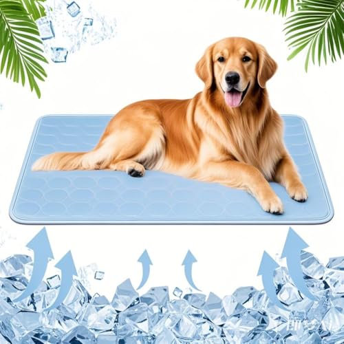 Qoosea Tapis Rafraîchissant pour Chiens et Chats, Tapis de Refroidissement en Soie Glacée Respirant Non Toxique, Durable Ice Silk Pet Cooling Mats pour Animaux en été (55 * 70CM, Gris)