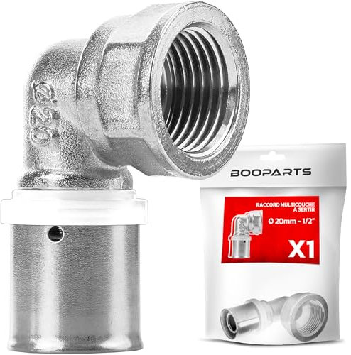 BOOPARTS - raccord multicouche à sertir - coude de transition à sertir multicouche Ø20 x 1/2 (15/21) femelle contour TH - pour joindre un tube multicouche et un raccord filleté femelle
