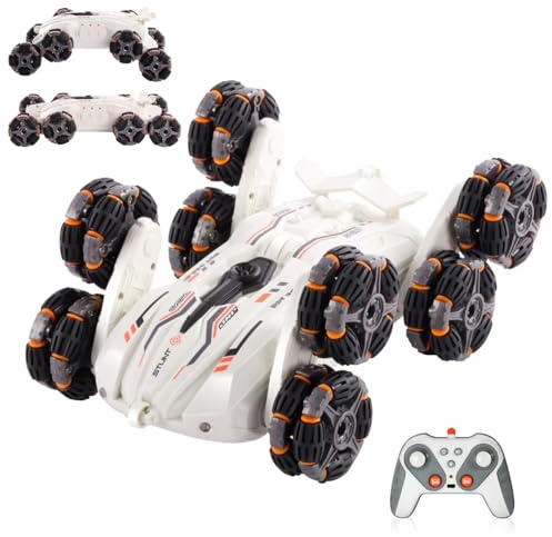 FORESTDREAM RC Stunt Car, 8-Rad Ferngesteuertes Auto ab 4-10 Jahre, Geländewagen mit Sprühnebel, LED & Musik, 2,4 GHz Spielzeugauto für Jungen & Mädchen Spielzeug ab 5 6 7 9 Jahre Junge (Weiß)
