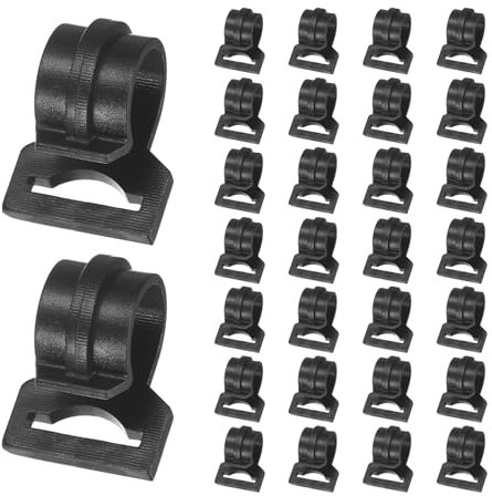 TIXIPEM Zeltstangen-Clips, 1,6 cm, C-förmige Klemme, Verwendung für Camping und Markisenzelt und Vordächer, Stangen – [POM-Kunststoff] Zeltstangen-Befestigungsclips, Gurtband-Klemme, 30 Stück