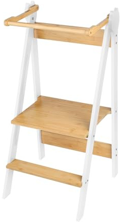 Torre Montessoriana de aprendizaje plegable, multiusos, torre de observación infantil, torre de aprendizaje de madera natural de abedul, plegable, seguridad, 88 x 45 x 45 cm, color blanco