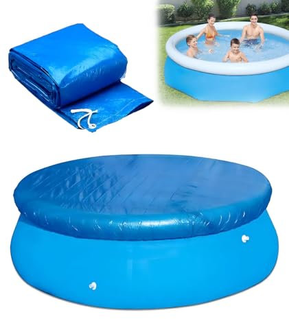 Copertura rotonda per piscina, 2,4 m, spessa, facile da montare, con coulisse, per piscine gonfiabili fuori terra, antipolvere, impermeabile, protezione per piscina all'aperto (244 cm)