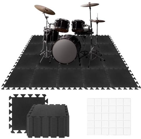 20 Pieces Sound Absorbing Interlocking Floor Mats, 11.8 x 11.8 x 0.4 inches High Density Felt Soundproof Panels Non-Slip Anti Vibration Puzzle Acoustic Panels Piano Carpet Drum Rug, Black