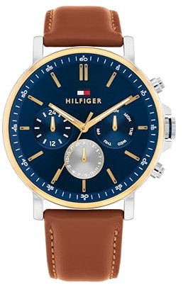 Tommy Hilfiger Multi Zifferblatt Quarz Uhr für Herren mit Braunes Lederarmband - 1710703