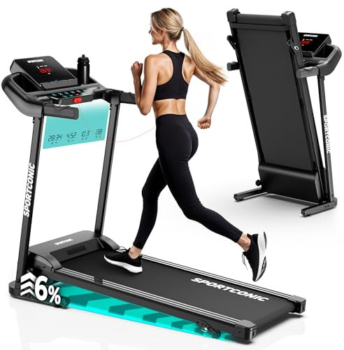 Sportconic Laufband für Zuhause Klappbar 1-12KM/H, Laufband mit Steigung, Treadmill for Home, mit 12 Programme und LED Anziege und Herzfrequenzmesser