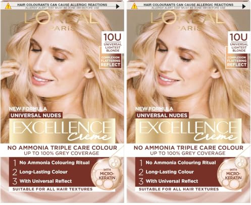 L'Oreal Paris Excellence Universal Nudes Universal Lightest Blonde 10U with Complexion Flattering Reflects (Pack of 2)