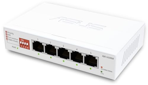 ASUS QG-U1050 - Switch non gestibile a 5 porte e 2,5G, 4 modalità intelligenti, hub di rete domestica, separatore Ethernet, Plug and Play, facile configurazione, funzionamento silenzioso