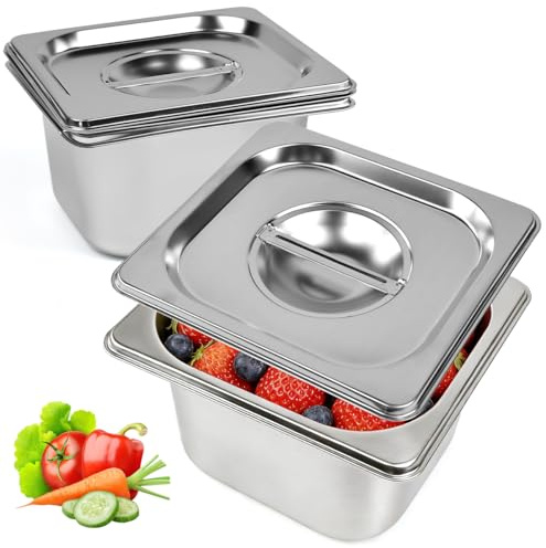 FuxFuis 3 Stück Edelstahl mit Deckel, Edelstahlbehälter 17.5 * 16.5 * 9.5cm Edelstahldose Dauerhaft Gastronormbehälter Eckig Hitzebeständiger Gastro Behälter für Gemüse, Obst, Salate, Pasta