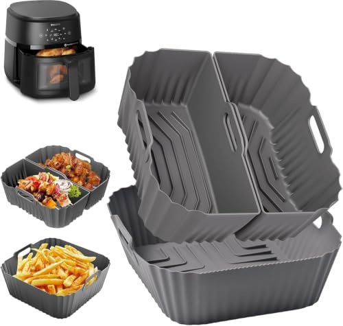 Molde Silicona Freidora de Aire 19-23cm Para Cecotec 5L/5,5L/6L Cosori 4,7L/5,5L/6L/6,4L, Aigostar 6,5L/7L, Reutilizable Cuadrado Airfryer Accessoire para Freidora sin Aceite, Microondas, Horno, Gris | Airfryer Accesorios, Freidora de aire Moulinex 7,5L Cecotec/Cosori/Aigostar/Russell Hobbs
