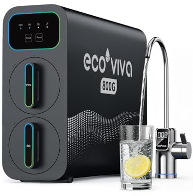 Ecoviva Impianto ad osmosi inversa E8 con, 800 GPD (3028 L/giorno), filtro acqua potabile, filtro a 9 stadi RO, filtro per l'acqua sotto il tavolo, rapporto risparmio 2,5:1