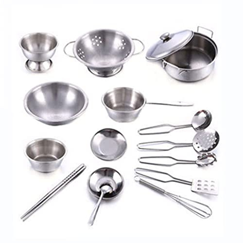 16PCS Kids Stainless Steel Pots and Pans Set - Durable Interactive Kitchen Cooking Toys & Pretend Kitchen Accessories