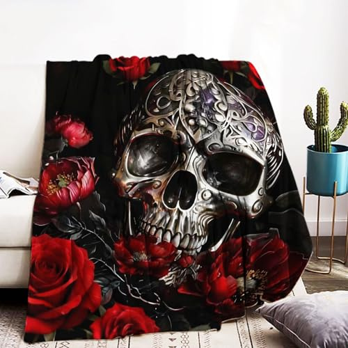 WZXGHE Halloween Decke 150x200,Weiche Flanell Kuscheldecke mit Totenkopf Motiv,für Sofadecke (Halloween-F, 150x200cm)