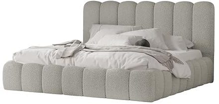 4ALL HOME Polsterbett Timber 120/140/160/180/200x200 cm mit Bettkasten und Lattenrost – Designerbett – Komfortbett mit Stauraum – Mettalrahmen mit Gasdruckfedern (Woolly 11 Hellgrau, 180x200 cm)