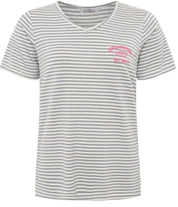 Zwillingsherz Damen T-Shirt Kurzarm gestreift Modell Sommer Shirt mit Stickerei, V-Ausschnitt, bequem & modisch