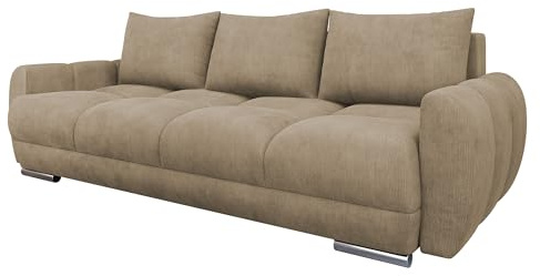Mirjan24 Sofa Lonkor III, Dreisitzer Polstersofa für Wohnzimmer mit Schlaffunktion und Bettkasten, Dekorative Steppung auf der Sitzfläche, Sofagarnitur, Schlafsofa (Lumo 30)