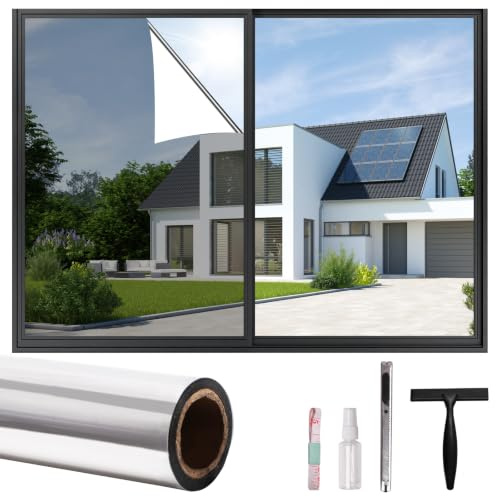 One Way Privacy Window Film, Mirror Reflective Glass Tint,(75 * 500cm) | CJYtrinova Heat Insulation, Sun Block, Energy Efficient, UV & IR Rejection, Static Cling, Free Tools Included
