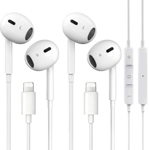 2 Pack Lightning Earphones for iPhone [MFi Certified] HiFi Stereo Noise Isolating Headphones Wired In-Ear Earbuds Built-in Microphone & Volume Control Compatible with iPhone 14/13/SE/12/11/XR/8/7/XS