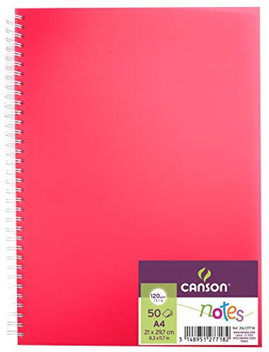 Album spiralé, polypro A4, 50 feuilles, Canson Notes, grain fin 120 g rose