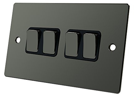 Flat Plate Black Nickel 4 Gang Switch - 10 Amp Quadruple 4-Gang 2 Way Light Switch