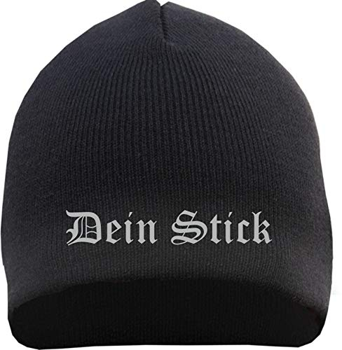 HB_Druck Beanie mit Wunschtext - Altdeutsch - Bestickt - Mütze Strickmütze Stickfarbe: grau
