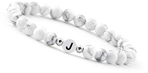 GD GOOD.designs Pärchen Armband mit Buchstaben J I Partnerarmband aus Howlith Perlen (Buchstabe J) - Valentinstag - Geschenk für Sie und Ihn